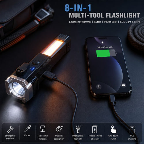8 in 1 Portable Rechargeable Torch LED Flashlight